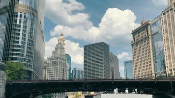 Chicago Illinois 17.10.2024 City skyline with historic architecture and modern buildings. A striking view of a cityscape featuring a mix of historic and modern architecture. video