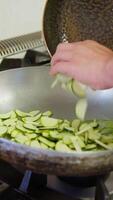 Chef Prepares Fried Zucchinis In A Pan For A First Course In A Restaurant video