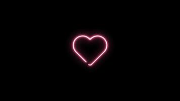 Neon sign in heart shape motion graphic with alpha channel. Pink heart neon light turn on and turn off isolated icon animated on transparent background. video