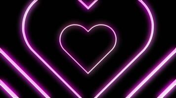 Pink neon light in heart shape seamless loop background. Echo glow heart motion loop. Wave, futuristic, love, visual, zoom. video