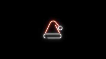 Neon sign in santa hat shape motion graphic with alpha channel. Colored christmas hat neon light turn on and turn off isolated icon animated on transparent background. video