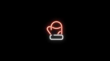 Neon sign in glove shape motion graphic with alpha channel. Colored winter glove neon light turn on and turn off isolated icon animated on transparent background. video