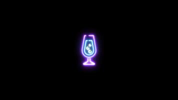 Neon sign in wineglass shape motion graphic with alpha channel. Purple and blue glass of wine neon light turn on and turn off isolated icon animated on transparent background. video
