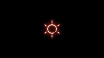 Neon sign in sun shape motion graphic with alpha channel. Red sun neon light turn on and turn off isolated icon animated on transparent background. video