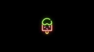 Neon sign in ice cream shape motion graphic with alpha channel. Colored ice cream stick neon light turn on and turn off isolated icon animated on transparent background. video