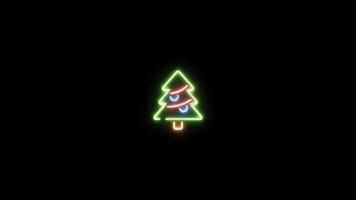 Neon sign in christmas tree shape motion graphic with alpha channel. Colored tree neon light turn on and turn off isolated icon animated on transparent background. video