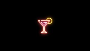 Neon sign in wineglass shape motion graphic with alpha channel. Red glass of wine with yellow lemon neon light turn on and turn off isolated icon animated on transparent background. video