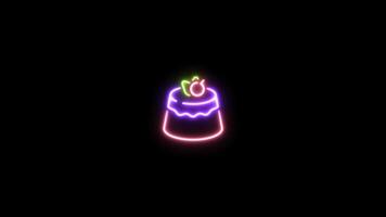 Neon sign in pudding shape motion graphic with alpha channel. Colored custard neon light turn on and turn off isolated icon animated on transparent background. video