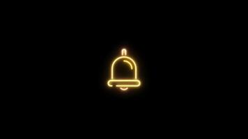 Neon sign in bell shape motion graphic with alpha channel. Colored jingle bell neon light turn on and turn off isolated icon animated on transparent background. video