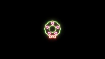 Neon sign in mistletoe shape motion graphic with alpha channel. Colored mistletoe neon light turn on and turn off isolated icon animated on transparent background. video