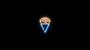 Neon sign in crepe shape motion graphic with alpha channel. Colored crepe neon light turn on and turn off isolated icon animated on transparent background. video