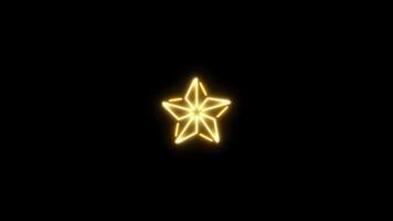 Neon sign in star shape motion graphic with alpha channel. Colored star neon light turn on and turn off isolated icon animated on transparent background. video