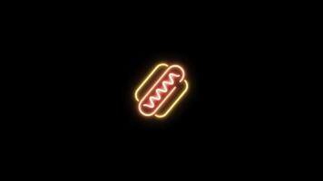 Neon sign in hot dog shape motion graphic with alpha channel. Colored hotdog neon light turn on and turn off isolated icon animated on transparent background. video