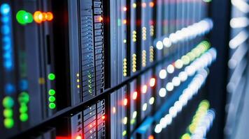 Close-Up of LED Lights on Data Server Rack video