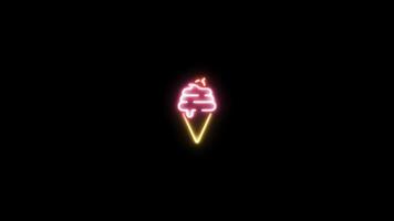 Neon sign in soft serve shape motion graphic with alpha channel. Colored ice cream cone neon light turn on and turn off isolated icon animated on transparent background. video
