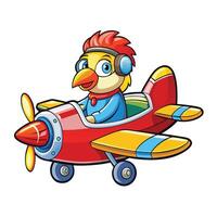 Delightful Cartoon Icon of a Cute Chicken Riding an Airplane with a Joyful Expression vector