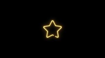 Neon sign in star shape motion graphic with alpha channel. Yellow star neon light turn on and turn off isolated icon animated on transparent background. video