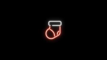 Neon sign in sock shape motion graphic with alpha channel. Colored winter sock neon light turn on and turn off isolated icon animated on transparent background. video