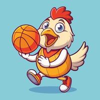 Charming Cartoon Chicken Balancing a Basketball on its Head vector