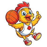 Amusing Cartoon of a Cute Chicken Balancing a Basketball While Spinning a Basket vector