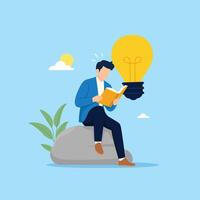 A man reading a book while sitting on a rock vector