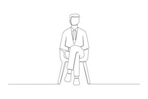 Man sitting on a chair and waiting for interview continuous single line drawing. Job interview concept background. vector