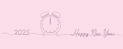 Happy New Year concept line art background. Hand-drawn clock with Happy New Year outline . vector