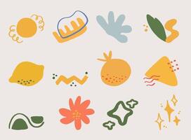 A set of colorful icons that include a lemon, a flower, a leaf, a leaf, vector
