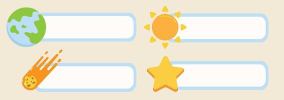 Four different types of space icons with the sun, earth and star vector