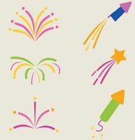 Fireworks and rockets set of icons vector