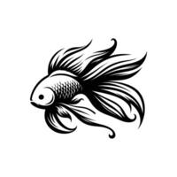 Elegant Betta Fish Illustration with Flowing Fins Black and White Silhouette Design vector