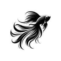 Black and White Betta Fish Design Beautiful Flowing Fins Minimalist Style vector