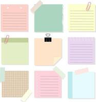 Note Paper Sheet with Binder Clip and Adhesive Tape. Post It Memo vector