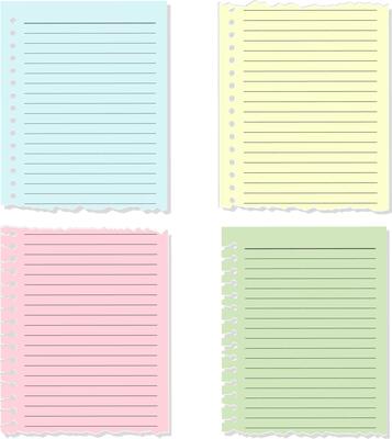 Set of Torn Colorful Loose Leaf Notebook Paper Sheets Illustration