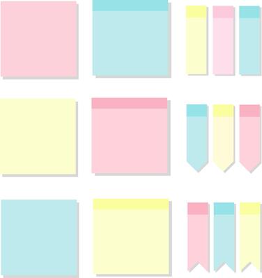 Set of Pink Yellow Blue Note Paper Sheet Illustration