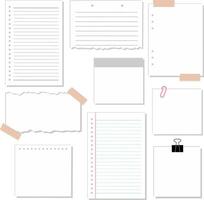 Set of White Loose Leaf Notebook Paper with Masking and Paper Clip Illustration vector