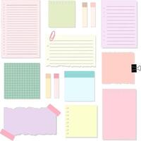 Set of Colorful Notebook Memo Paper with Masking and Paper Clip Illustration vector