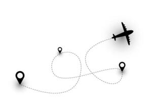 Airplane route icon of an air plane flight path with a starting point. vector