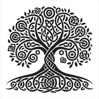 Celtic Tree of Life Silhouette with Spiraling Roots vector