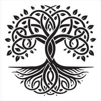 Celtic Tree of Life with Branches and Leaves Silhouette vector
