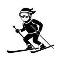 Skiing Action Clipart - Black and White Skiing Player Design vector