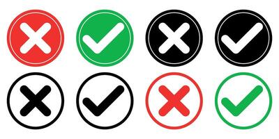 tick and cross icon with red and green circles vector