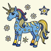 A cartoon unicorn with flowers around it vector