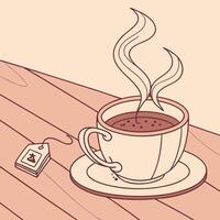 A cup of coffee and a tea bag on a table vector