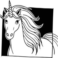 A unicorn is standing in front of a black and white background vector