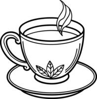Tea cup with leaves coloring page vector