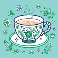 A cup of tea with flowers and leaves vector