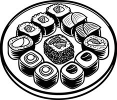 Sushi plate with different types of sushi vector