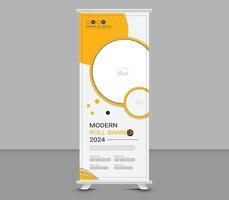 Modern roll up banner template design with yellow shapes vector