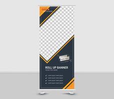 Modern geometric dark and yellow roll up banner template design vector